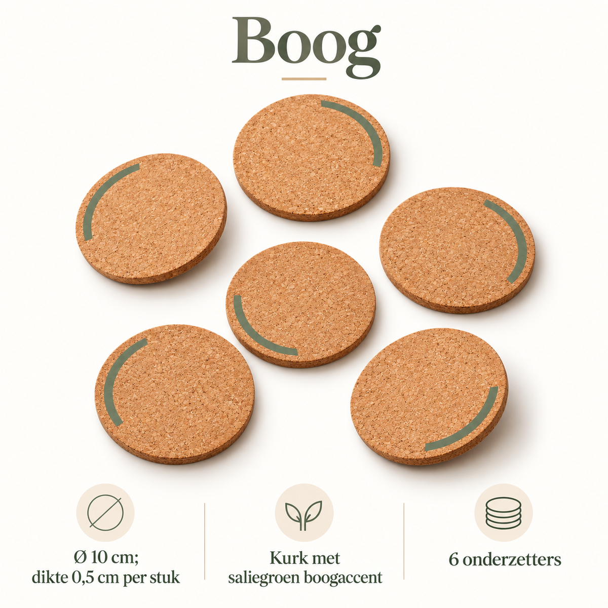 Boog — kurken onderzetters, set van 6