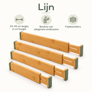 Lijn — verstelbare bamboe ladeverdelers, set van 4