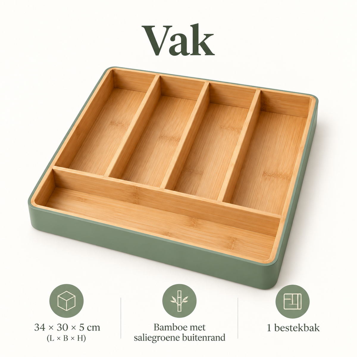 Vak — bamboe bestekbak met 5 vakken