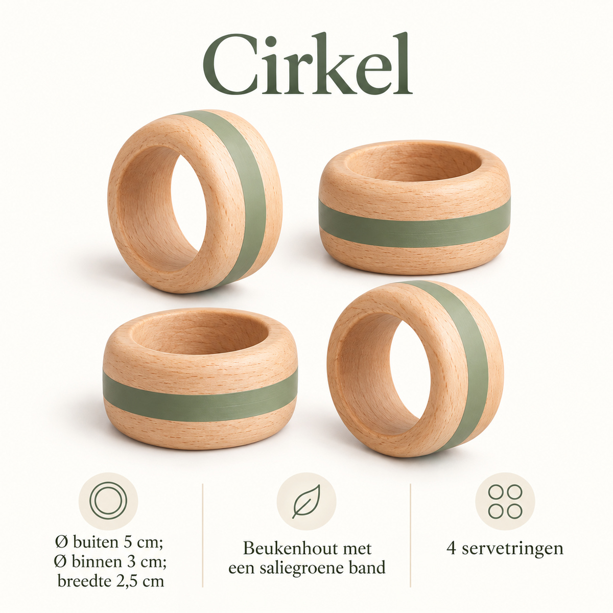 Cirkel — houten servetringen, set van 4